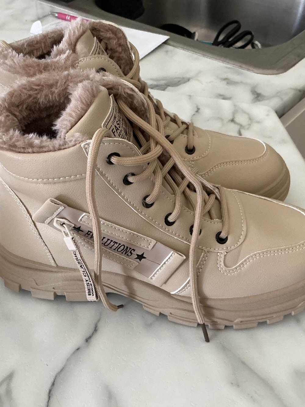 Women Winter Boots Snow: Warm Cotton Fur Lined Winter Shoes Lace Up Comfortable